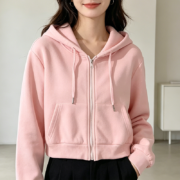 Fleece Lined Full-Zip Cropped Hoodie - Image 2
