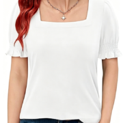 Puff Short Sleeve Square Neck Cotton Blouse - Image 2