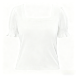 Puff Short Sleeve Square Neck Cotton Blouse