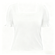 Puff Short Sleeve Square Neck Cotton Blouse