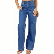 High Waist Straight Leg Stretch Denim Jeans - Image 3