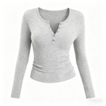 V-Neck Long Sleeve Cotton Henley Shirt