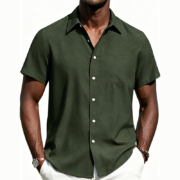 Short Sleeve Linen Blend Button-Down Shirt - Image 2