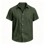 Short Sleeve Linen Blend Button-Down Shirt