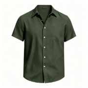 Short Sleeve Linen Blend Button-Down Shirt