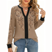 V-Neck Long Sleeve Chiffon Blouse - Image 2
